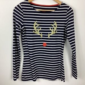Boden Striped Reindeer Tee Size 4